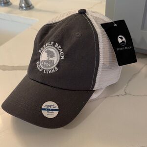 New with tags Pebble Beach Charcoal and White Youth Hat fits kids 5-12